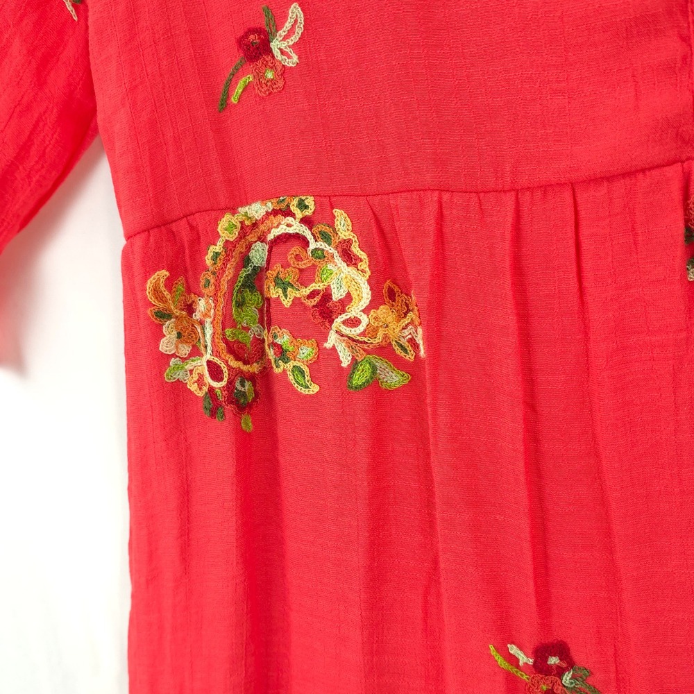 Anthropologie Figueroa & Flower Embroidered Dress Coral Pink Tiered M Boho - Picture 14 of 14
